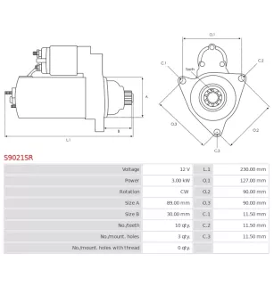 Démarreur 12V 3.00Kw 10 dents LUCAS 26274, 26274B, 26274E, 26274H, 26320D, 26323