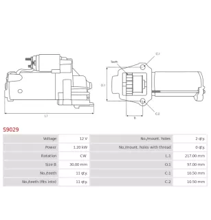 Démarreur 12V 1.20Kw 11 dents FORD 1325943, 1366473, 1478129, 4063849, 4M5T11000AA, 4M5T11000AB
