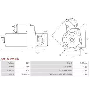 Démarreur 12V 2.8kW 10 dents AS-PL UD11898(LETRIKA)S, BOSCH 0001362067