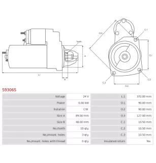 Démarreur 24V 6.00KW 10 dents WOODAUTO PREM97R3014SE, STR81088, SIOM MAV136400, SANDO 6011640.1, REAL 20412046OE