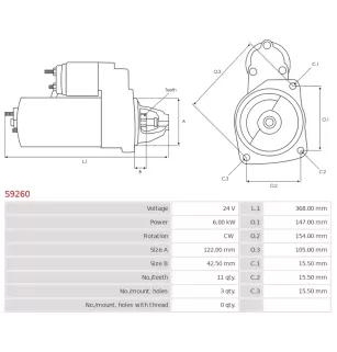 Démarreur 24V 6.00kW 11 dents AS-PL UD11135S, NISSAN 23300-97510, 23300-97517, SAWAFUJI 0350-702-0391, 0350-702-0610