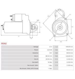 Démarreur 12V 3.20kW 10 dents AS-PL S9262, UD11311S, CASE 323319A1