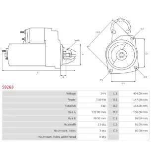 Démarreur 24V 7.00kW 11 dents AS-PL UD11118S, NISSAN 23300-97508, SAWAFUJI 0350-702-0390, KRAUF STW7508