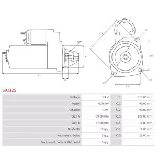 Démarreur 24V 6.00KW 10 dents CUMMINS 4934622, 4983068, 5266537, C4934622, C5286774, M93R3014SE