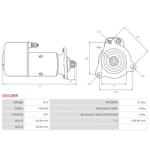 Démarreur 24V 5.80KW 11 dents AS-PL UD03353S, MAGNETON 443115187320, 9187320, MSM32000