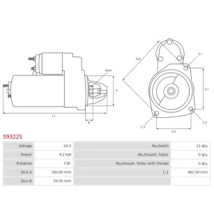 Démarreur 24V 9.20KW 10 dents AS-PL S9322S, UD14215S, MISCELLANEOUS, CT142T-3708000