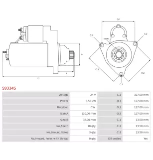 Démarreur 24V 5.50KW 10 dents ISKRA / LETRIKA 11.131.214, AZF4617, IS1081, MAHLE MS 286, MS286