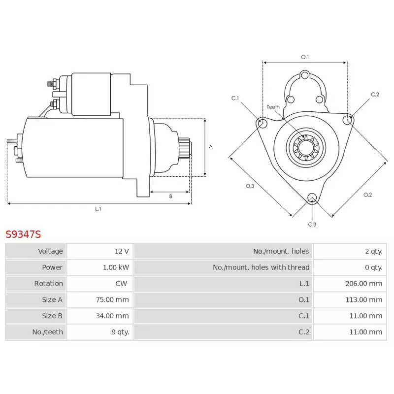 Démarreur 12V 1.00KW 9 dents MITSUBA SM-302-05, SM-302-07, SM-302-25, SM-302-48, SM-422-09, SM-442-10 Démarreur 12V 1.00KW 9 dents MITSUBA SM-302-05, SM-302-07, SM-302-25, SM-302-48, SM-422-09, SM-442-10