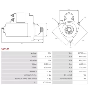 Démarreur 24V 6.50KW 12 dents CASCO CST21633, CST21633AS, CST21633ES, CST21633GS, CST21633OS, CST21633RS