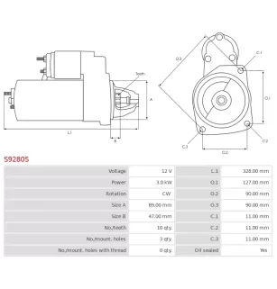 Démarreur 12V 3.0kW 10 dents AS-PL UD16544S, DELCO 19083044, DRS0659, DS1769, DEUTZ 160504831