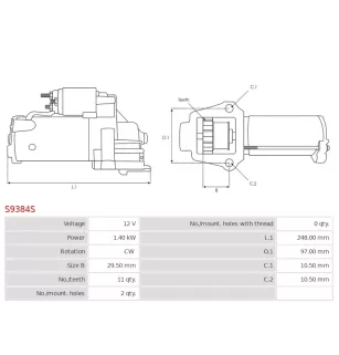 Démarreur 12V 1.40KW 11 dents FORD 1L5ZAA, 1L5Z11002AA, 1L5UAA, 1L5U11000AA, 1L5TAA, 1L5T11000AA