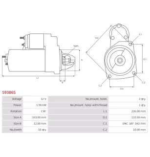 Démarreur 12V 1.50KW 10 dents FORD F2TU-11000-BA, F2TUBA, F2TZ-11000-2B, F7PU-11000-GA, F7PUGA, F7PZ-11002-GA