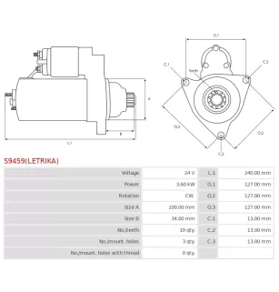 Démarreur 24V 3.60kW 10 dents AS-PL UD815870(LETRIKA)S