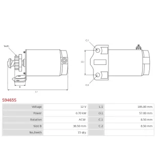 Démarreur 12V 0.70kW 15 dents AS-PL UD13658S, BRIGGS STRATTON 691564