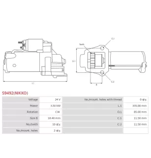 Démarreur 24V 3.50kW 10 dents Remplace pour AS-PL UD100808(NIKKO)S, NIKKO 0-61000-0130