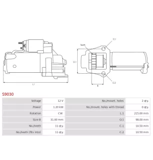 Démarreur 12V 1.20Kw 11 dents FORD 3M5T-11000-AB, 3M5T-11000-AC, 3M5T-11000-AD, 3M5T-11000-AE, 3S4T-11000-AB, 3S4T-11000-AC