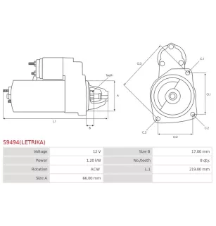 Démarreur 12V 1.20kW 8 dents AS-PL UD810402(LETRIKA)S