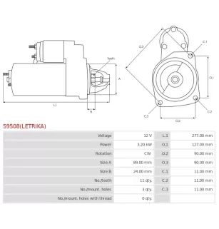 Démarreur 12V 3.20kW 11 dents AS-PL UD811984(LETRIKA)S