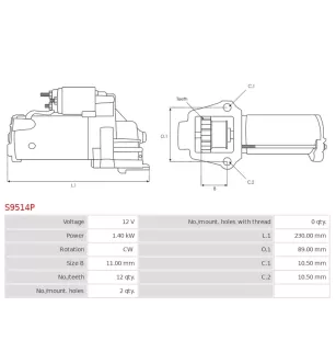 Démarreur 12V 1.40kW 12 dents AS-PL UD101608S, FORD 2198353, AMJX6T11000CA, JX6T-11000-CA, CASCO CST14146GS