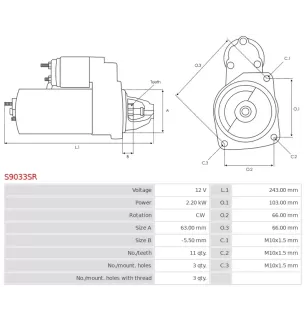 Démarreur 12V 2.20Kw 11 dents FORD 1231963, 1233235, 1351989,