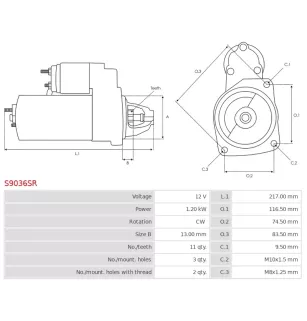Démarreur 12V 1.20Kw 11 dents FORD 1229427, 1233234, 1254222,
