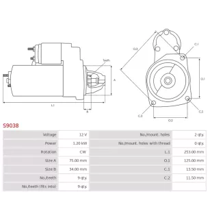 Démarreur 12V 1.20Kw 9 dents HONDA RNA50, 31200-RNA-A51, 31200-RNA-A50, CARGO 114137, MITSUBA SM710-01