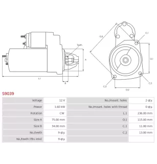 Démarreur 12V 1.60Kw 9 dents HONDA 31200PPA505, 31200PRBA01, 31200RAAA53, 31200RAD003, 31200RAD004, DSDH9, DSDHG