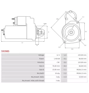 Démarreur 12V 1.40KW 10 dents FORD F68U-11000-AA, F68U-11000-AC, F68U-11000-BA, F68Z-11002-AA, F68Z-11002-BA