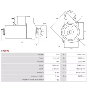 Démarreur 12V 1.40KW 10 dents FORD F0CF-11000-BA, F0CFBA, F0CU-11000-BA, F0CUBA, F3JL-11000-AA, F7PULA