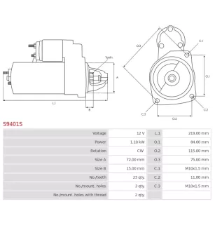 Démarreur 12V 1.10KW 23 dents MAGNETI MARELLI MSR5311