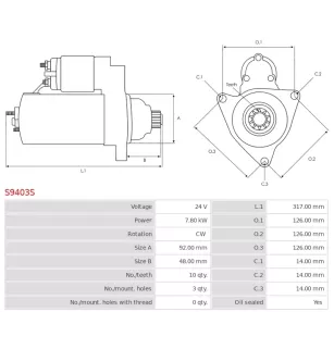 Démarreur 24V 7.80KW 10 dents DENSO 428000-0060, 4280800060, DSN2002,