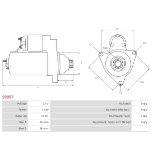 Démarreur 12V 1.00Kw 9 dents MAGNETON 02914207, 11490400, 114904000, 443115142071, 443115142110, 443115142112