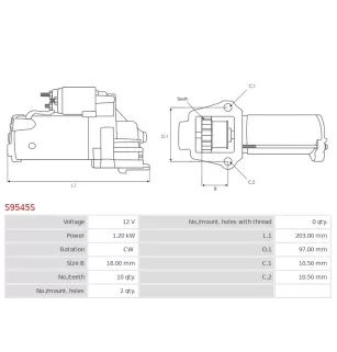 Démarreur 12V 1.20kW 10 dents AS-PL UD101898S, FORD EB3T-11000-CA, MITSUBISHI M000TD5371ZD, M0TD5371ZD