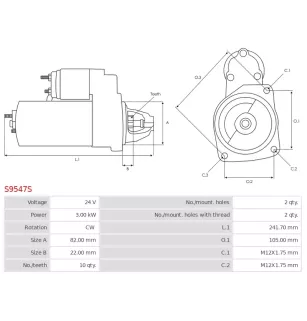 Démarreur 24V 3.00kW 10 dents AS-PL UD19739S, ISKRA / LETRIKA 11.131.724, AZE6541, IS1312, MAHLE 72735774