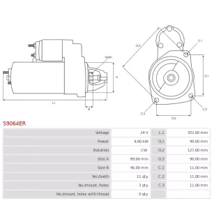Démarreur 24V 4.80Kw 11 dents ELMOT R10C, LAUBER 26.0002M