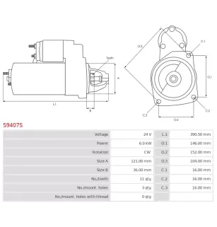Démarreur 24V 6.0KW 11 dents SAWAFUJI 233000-97077, 0350-602-0232,  AS-PL UD17071S