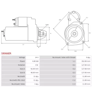 Démarreur 24V 4.80Kw 11 dents LUCAS LRS1864, LRS01864,