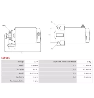 Démarreur 12V 0.35kW 10 dents AS-PL UD13705S, CARGO 113593, F032113593, JOHN DEERE AM13336, AM133369