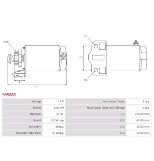 Démarreur 12V 1.00kW 10 dents AS-PL UD13683S, CARGO 114075, F032114075, DELCO RAS41069, NEW HOLLAND K0H3209801S