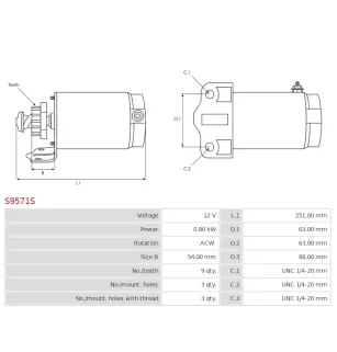 Démarreur 12V 0.80kW 9 dents AS-PL UD13693S, BOBCAT 6512287, CARGO 111701, DELCO RS41027, JOHN DEERE AM34753