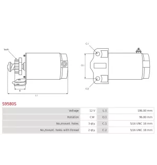 Démarreur 12V AS-PL UD13681S, UD13725S, CARGO 112157, DELCO RS41011, PRESTOLITE 20513535