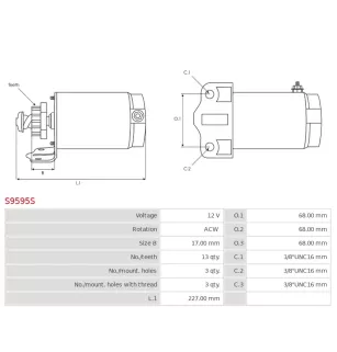 Démarreur 12V 13 dents AS-PL UD13684S, CARGO 113014, ALANKO 10438987, ARROWHEAD SAB0018, DIXIE 20604108
