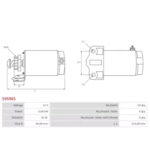 Démarreur 12V 0.60kW 10 dents AS-PL UD13685S, CARGO 110949, MITSUBA SM56662, PRESTOLITE MS670, ALANKO 10440338