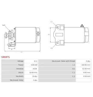 Démarreur 12V 0.80kW 10 dents AS-PL UD13669S, CARGO 113017, JOHN DEERE AM117130, AM120729, AM130407