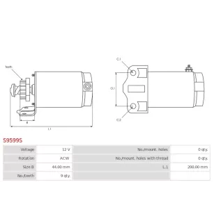 Démarreur 12V 9 dents AS-PL UD13724S, CARGO 112156, ALANKO 10440765, ARROWHEAD SAB0036, DIXIE 20607121