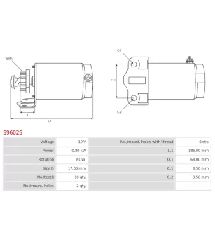 Démarreur 12V 0.80kW 10 dents AS-PL UD13682S, CARGO 113017