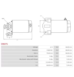 Démarreur 12V AS-PL UD13723S, DELCO RT05025, ARROWHEAD TRM0039, KRAUF MDZ0816, LESTER 10816