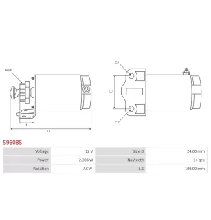 Démarreur 12V 2.30kW 14 dents AS-PL UD13722S, CARGO 113854, F032113854, DELCO RS41063, NEW HOLLAND K0H2009805S