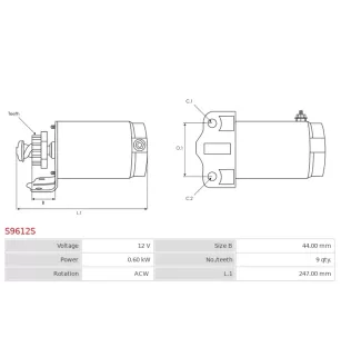 Démarreur 12V 0.60kW 9 dents AS-PL UD13712S, CARGO 112831, F032112831, MITSUBA SM52132, SM56664