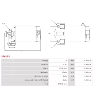 Démarreur 12V 12 dents AS-PL UD19027S, HONDA 31210-HP2-671